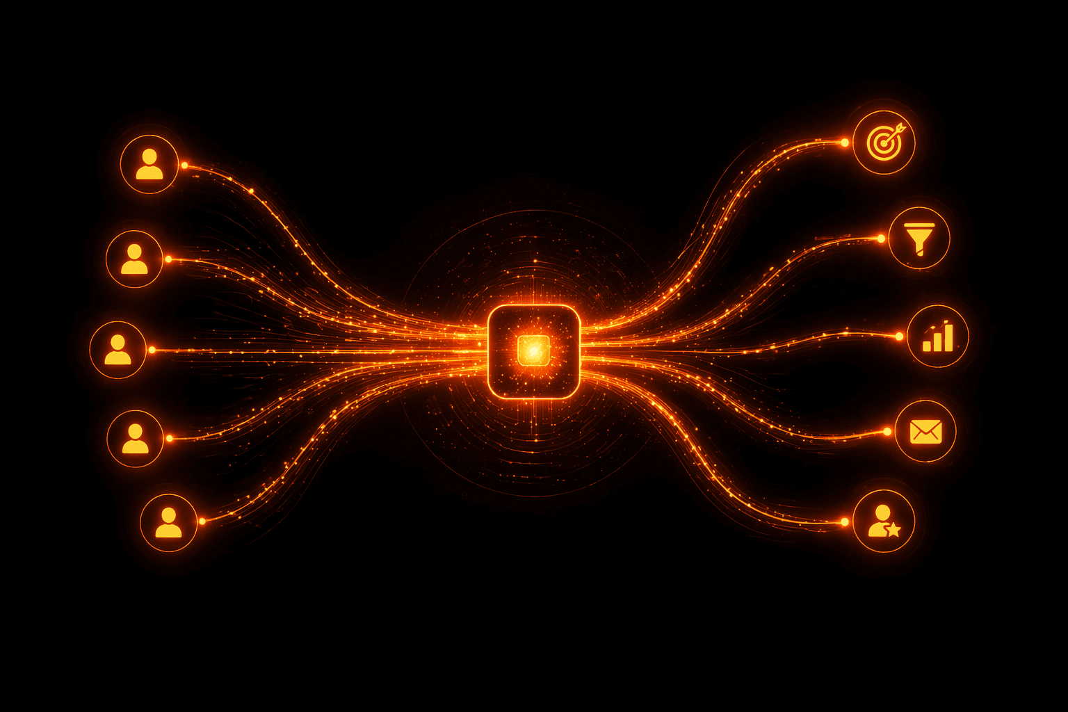 Connected SaaS marketing system showing traffic, targeting, analytics, and conversion architecture.